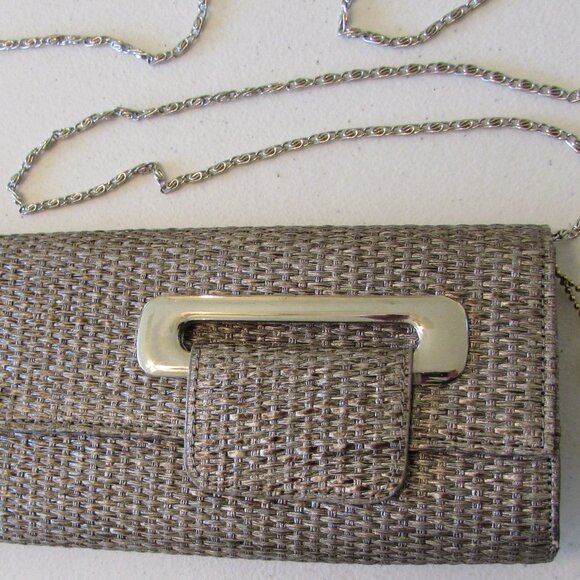 Big Buddha Woven Silver Clutch Bag - Like New - 12"x4.5" - Picture 2 of 14